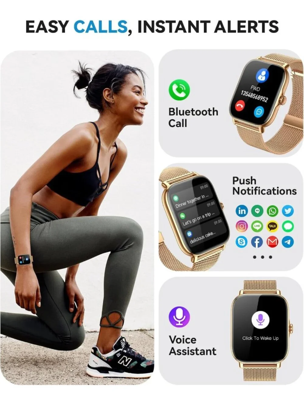 Stylish Waterproof Smart Watch for Fitness, Calls, Sleep & Activity Tracker